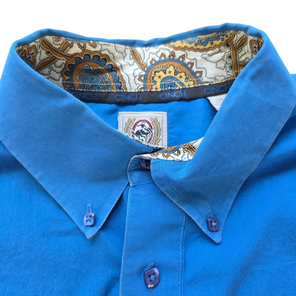 Cinch Western Shirt Men's Large Blue Paisley Trim Pearl Snap Long Sleeve Rodeo - Picture 2 of 10